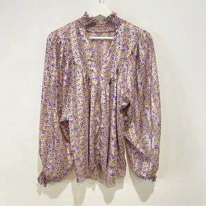 ASOS Curve Blouse Size  6 Floral Print Batwing Sleeves Ruffles Silky